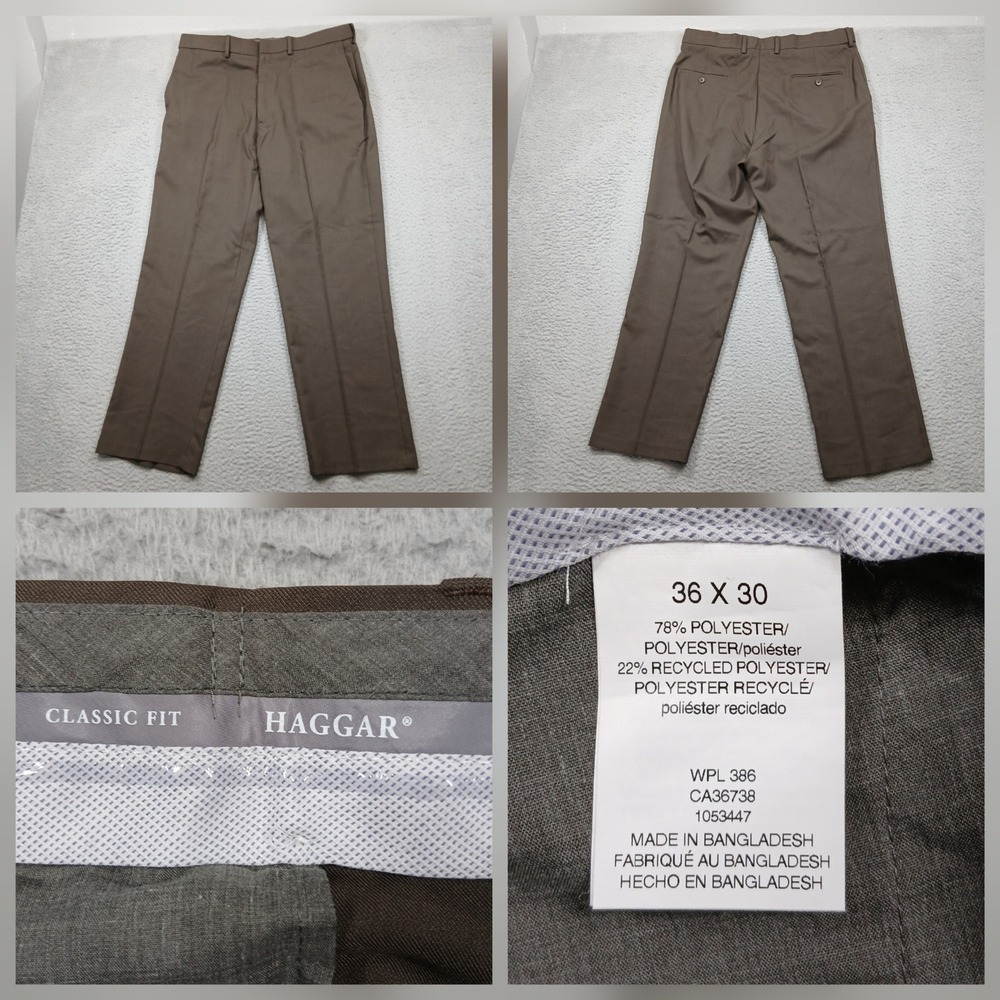 Haggar Classic Fit Dress Pants Men 36x30 Brown Polyester Slacks